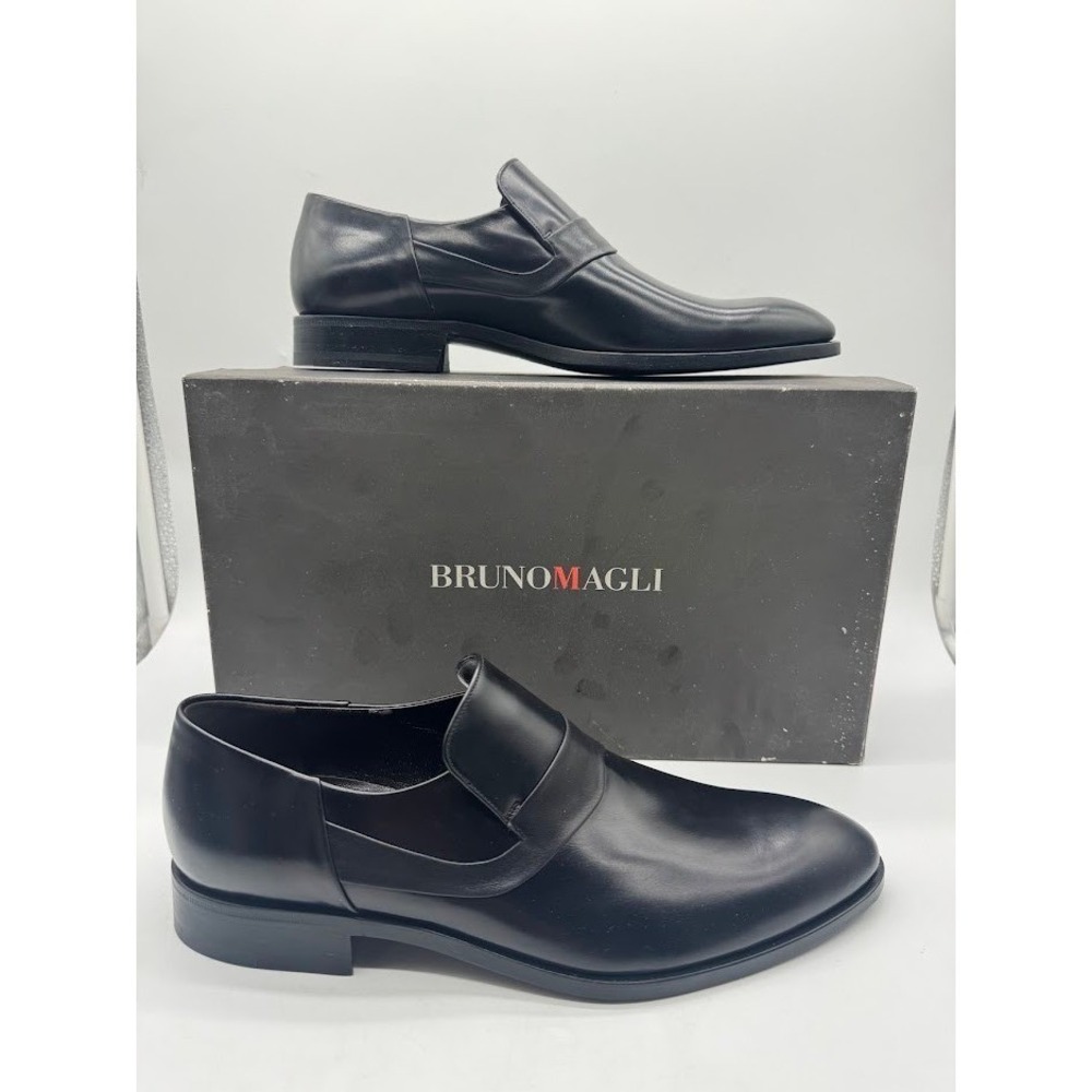 Bruno Magli Mens Black Leather Loafers Italian Hand Made Slip On Shoes 7.5 M